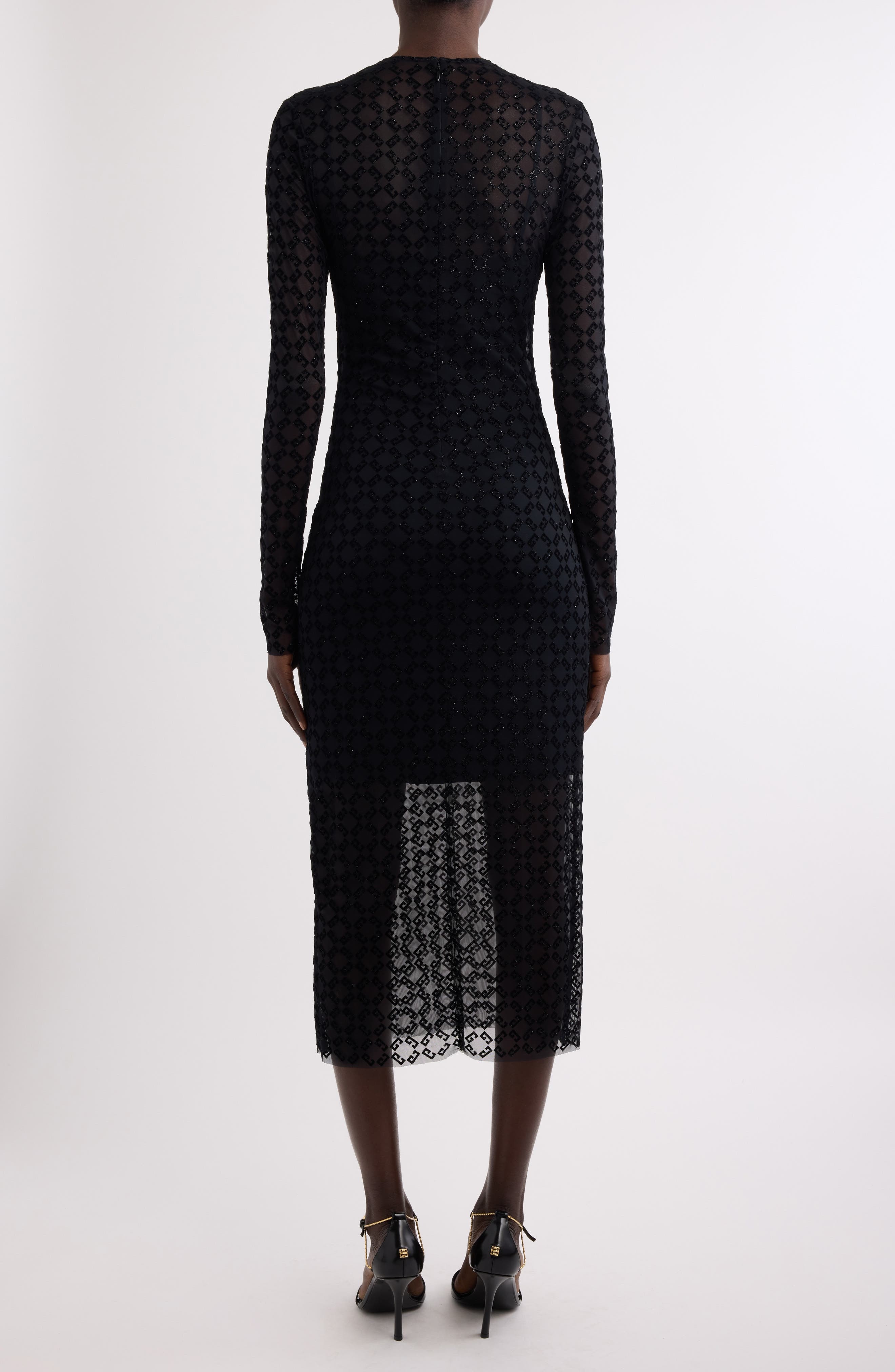 Givenchy Monogram 72 Glitter Flocked Long Sleeve Mesh Dress in Black/Silvery at Nordstrom - 3