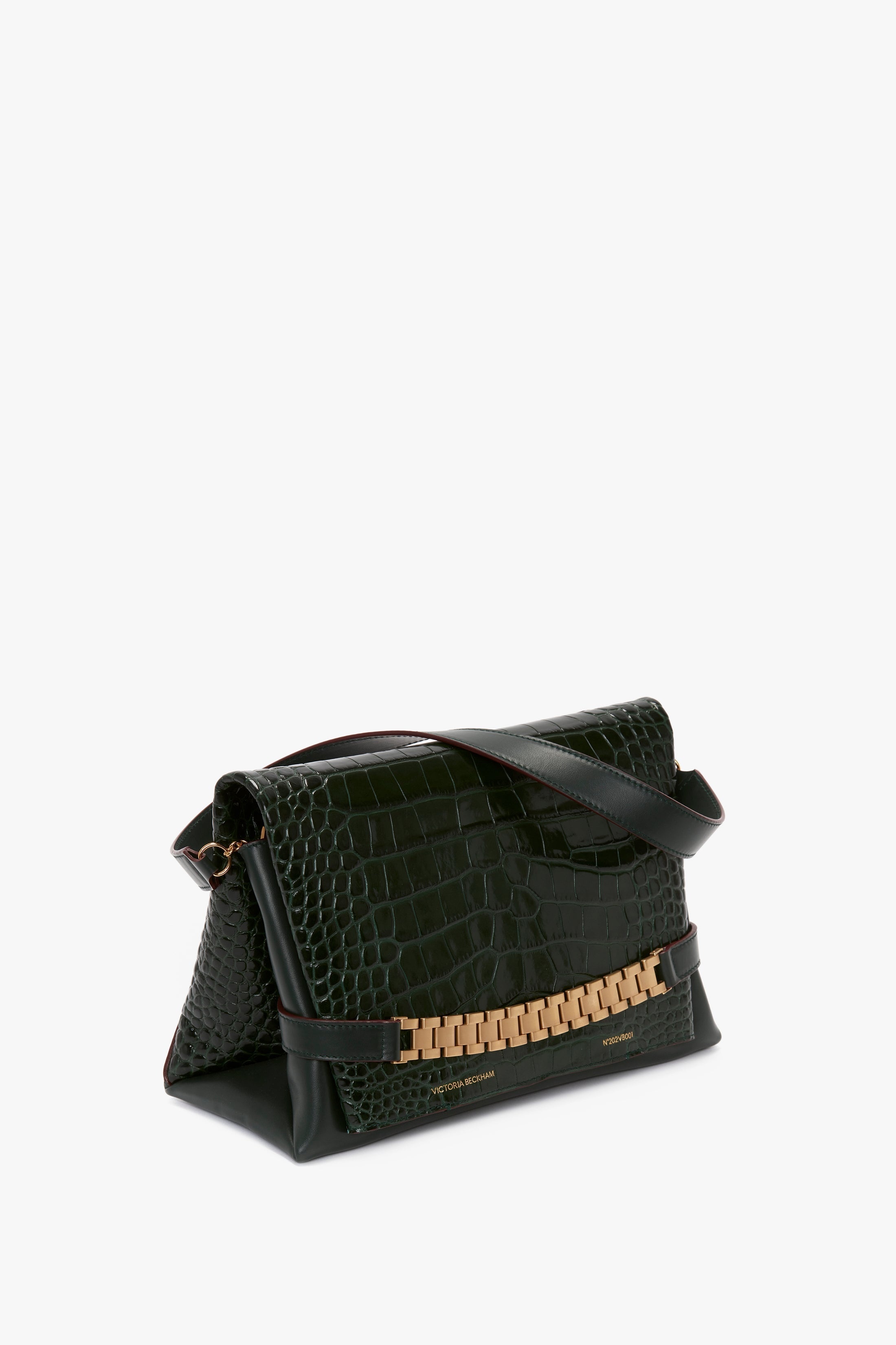 Chain Pouch With Strap In Dark Forest Croc-Effect Leather - 4