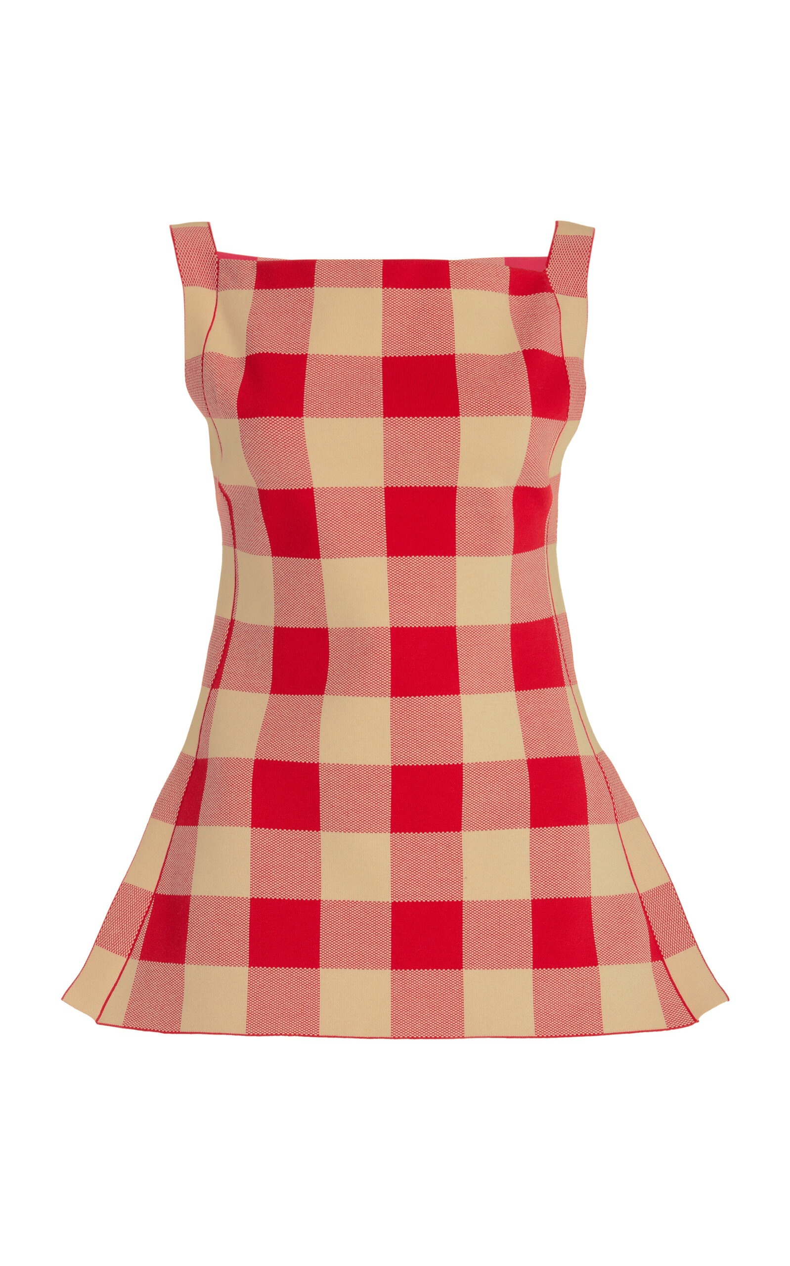 Asher Gingham Cotton-Blend Knit Apron Top red - 1