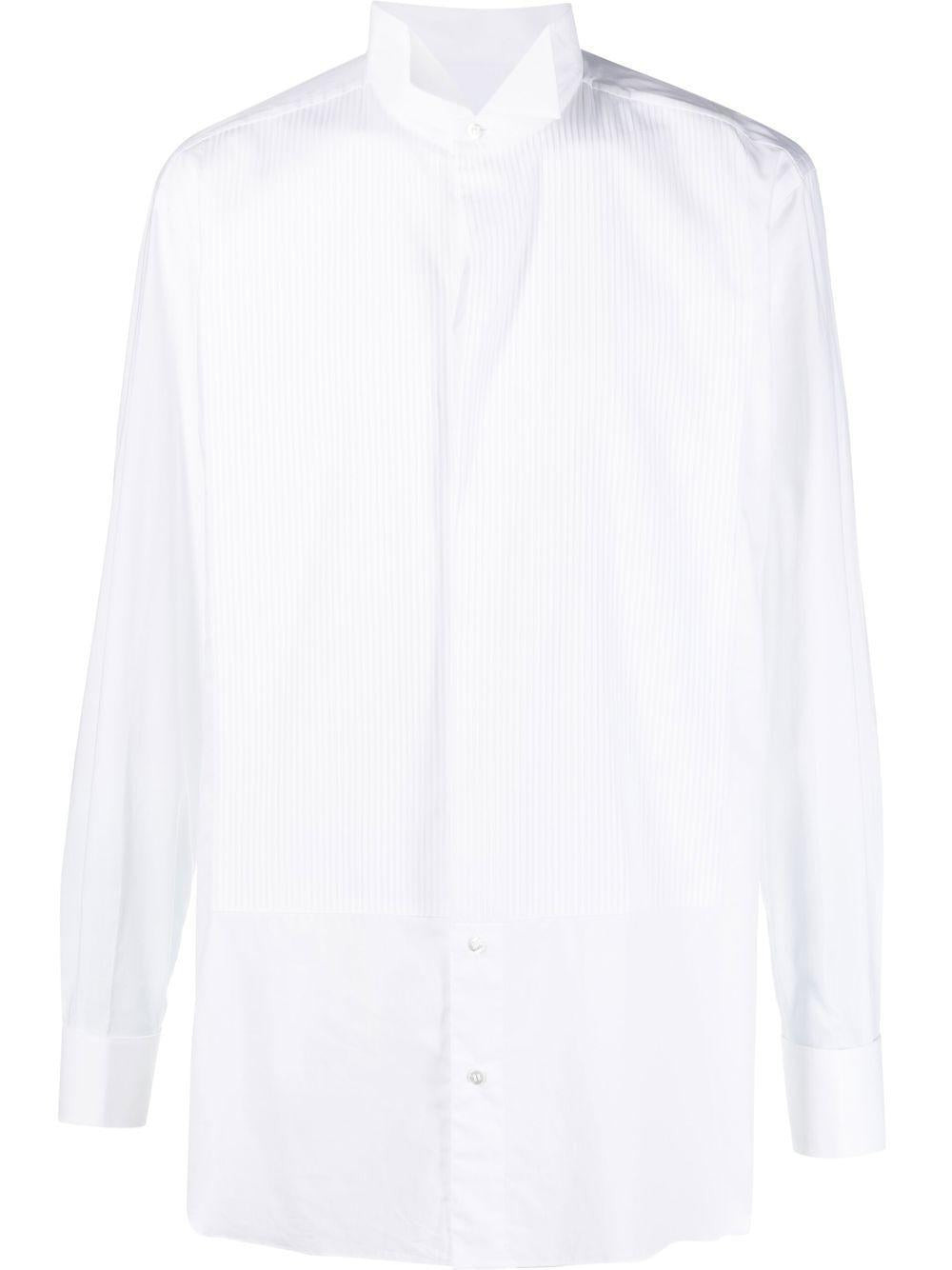 White 'Essential' evening shirt in cotton with front plastron detail and Barron collar. - 1