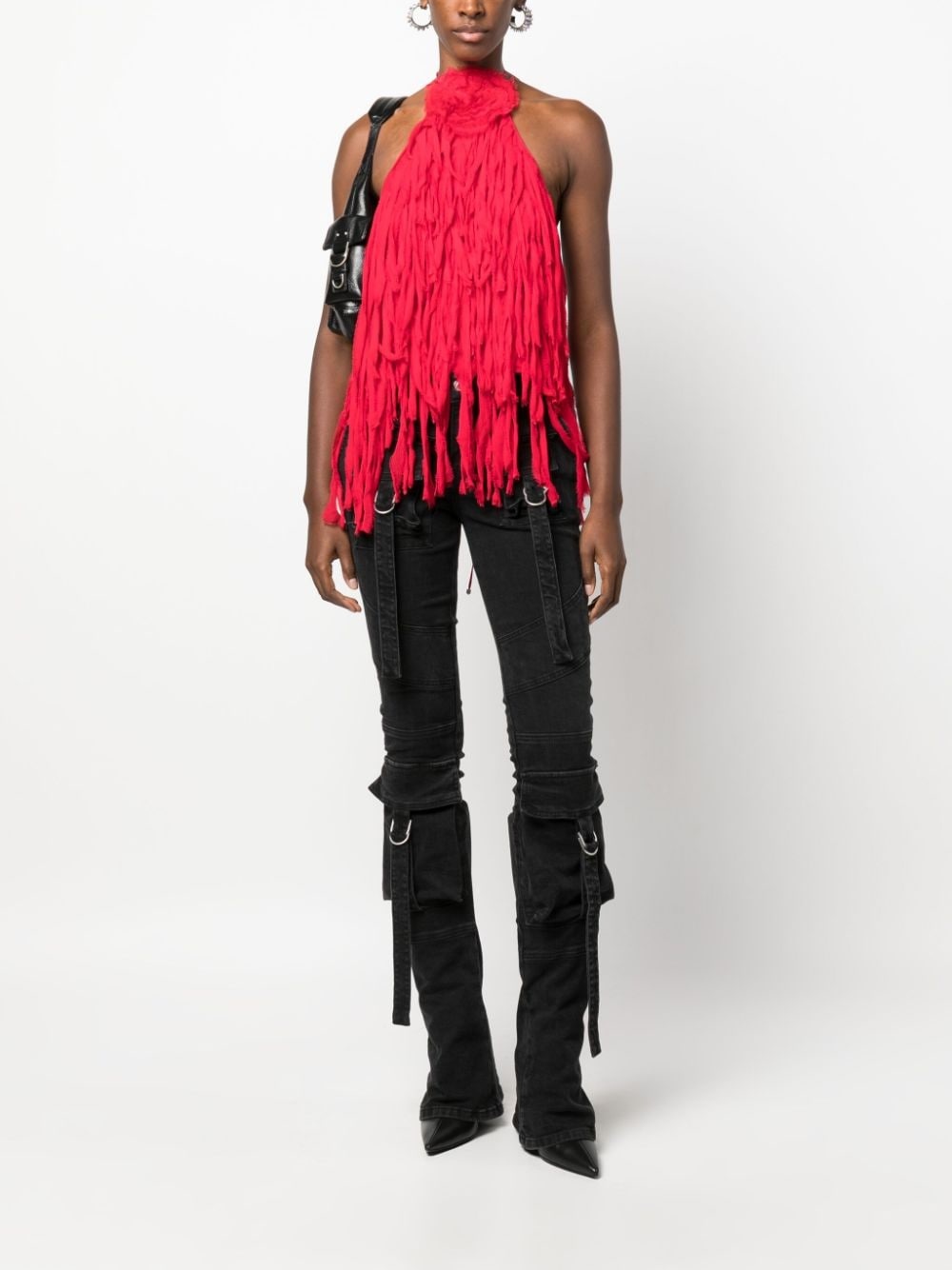 fringe-design open-back top - 2