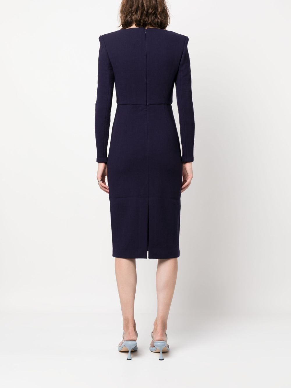 long-sleeve wool crepe midi dress - 4