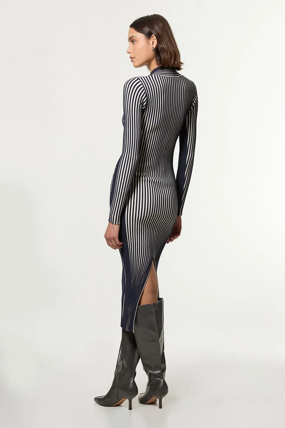 karen millen stripe knit dress Fitted Long Sleeve Knitted Midi - BKK22970-148 hb prom dress