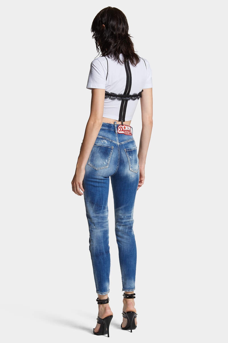 MEDIUM SMALL HOLE WASH HIGH WAIST TWIGGY JEANS - 4