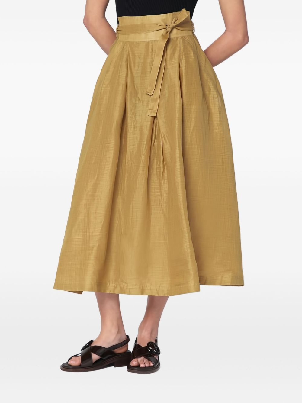 tie-waist pleated midi skirt - 3