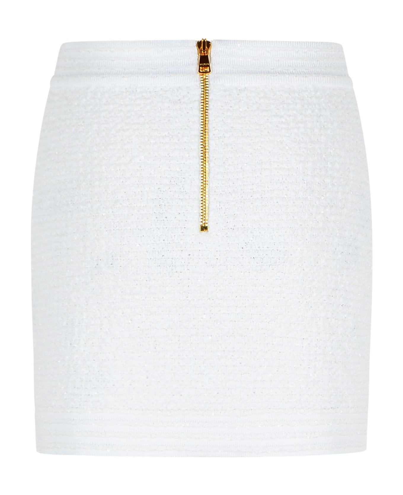 White Cotton Blend Miniskirt - 3