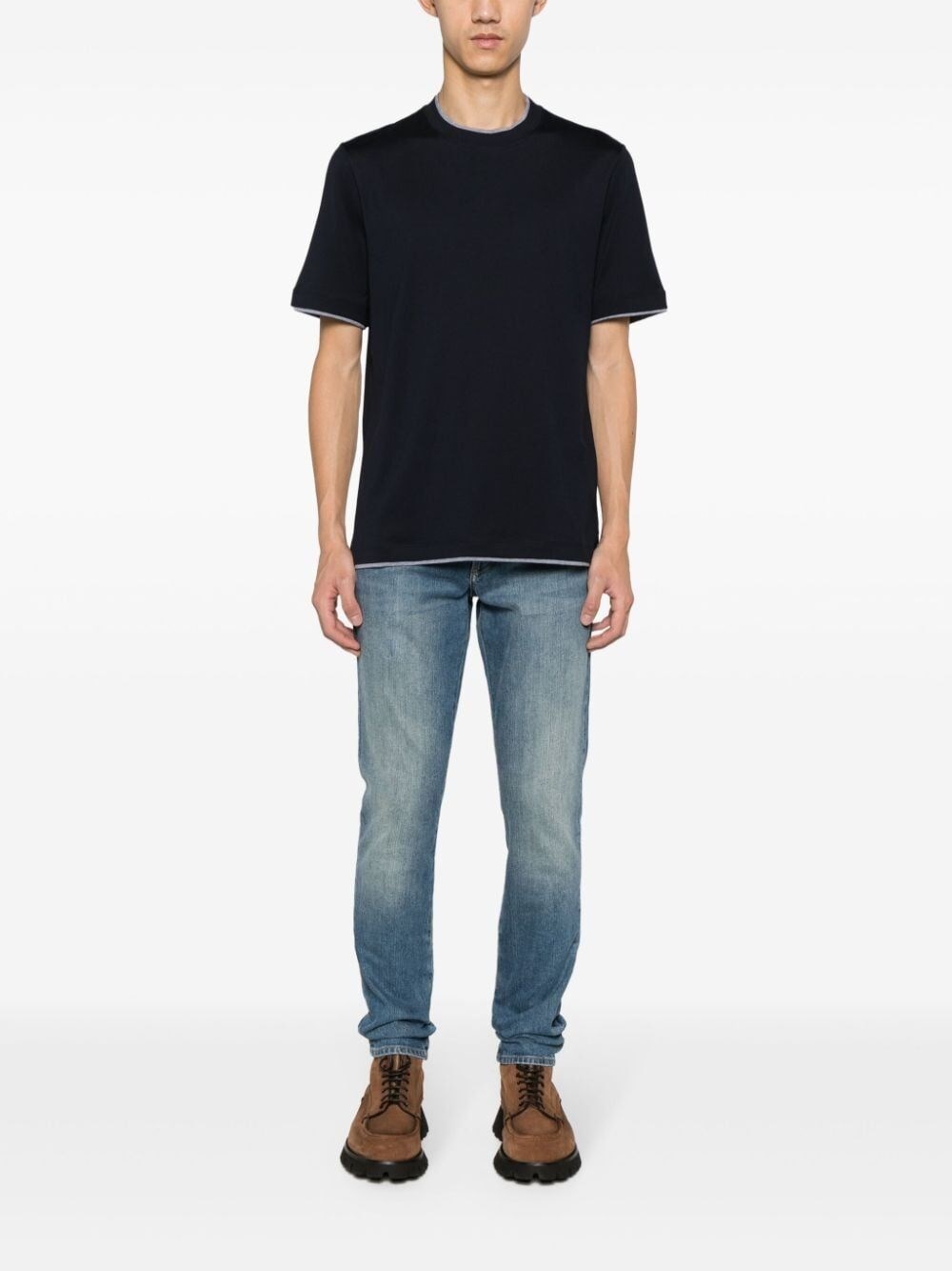 Crew-Neck T-Shirt With Faux-Layering - 4