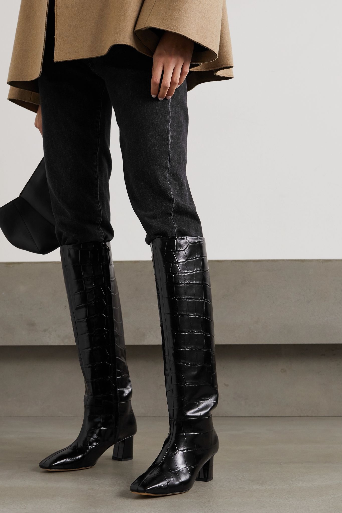 Tess croc-effect leather knee boots - 2