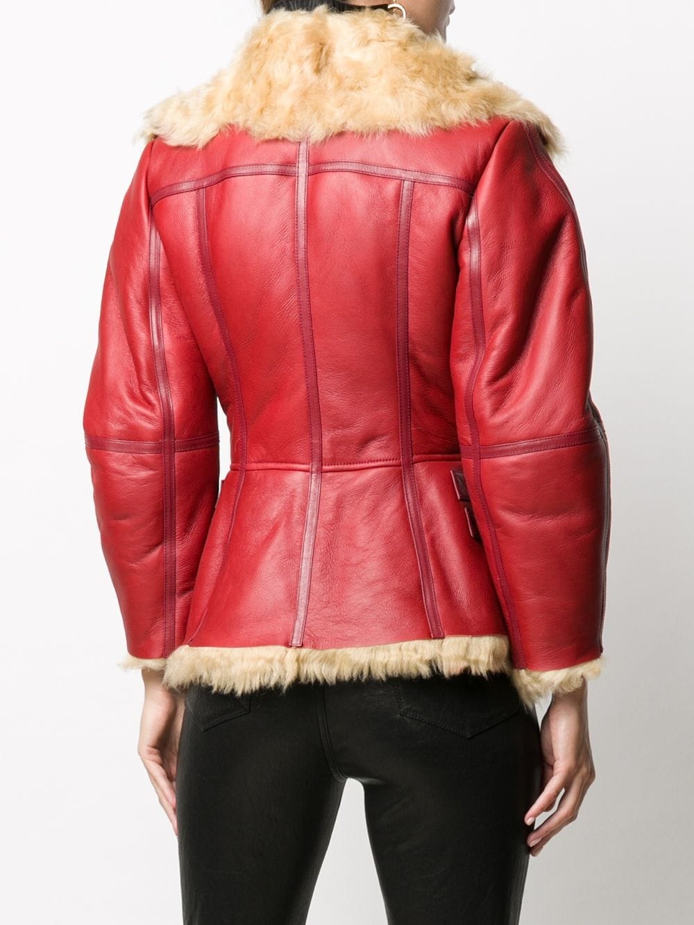 shearling lined asymmetric leather jacket - 4