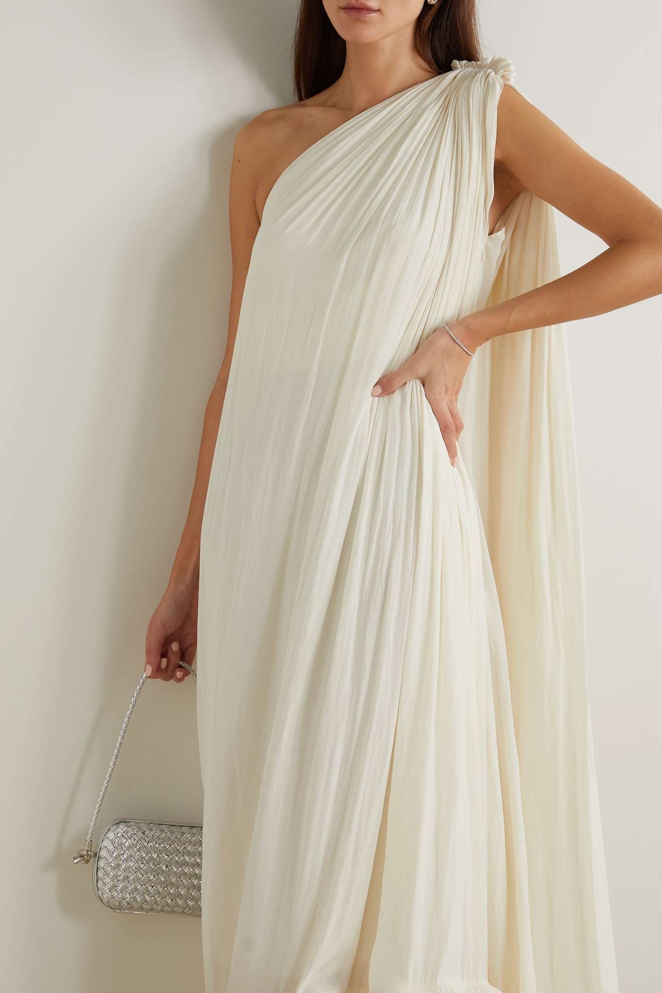 One-shoulder ruffled charmeuse gown - 5