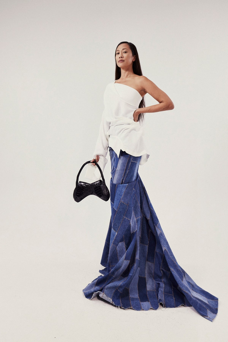 UPCYCLED DENIM SKIRT WITH BACK GATHERING BLUE DENIM 6