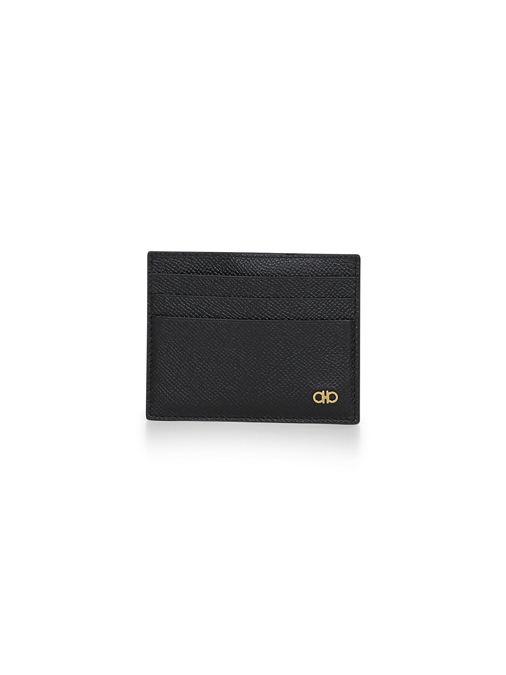 Black leather Gancini credit card holder - 1