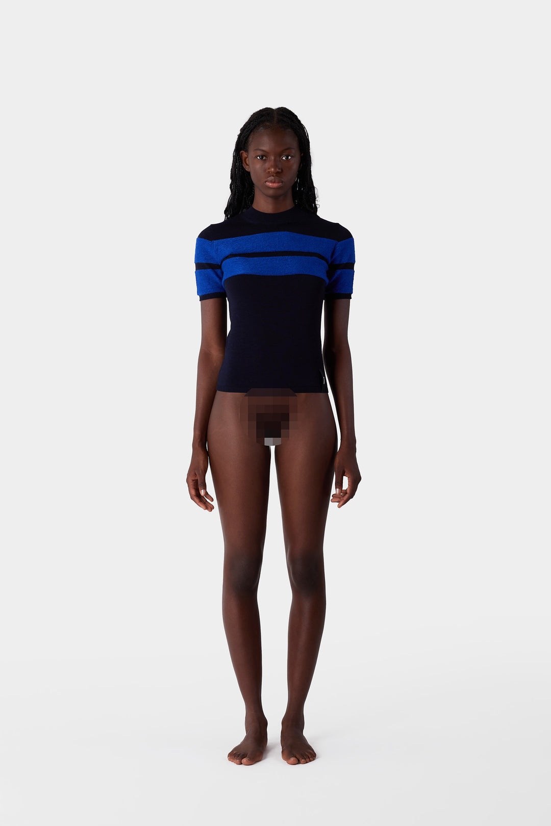 STRIPED KNIT SHORTSLEEVE TOP / dark blue & electric blue - 5