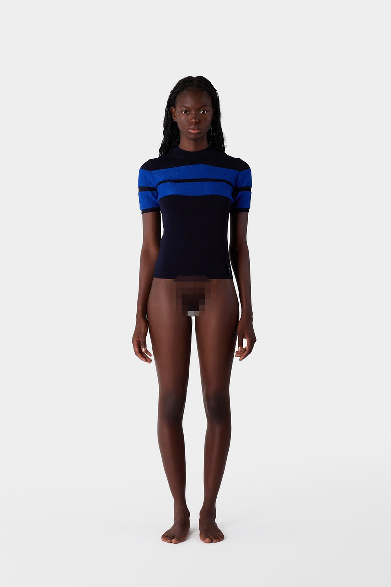 STRIPED KNIT SHORTSLEEVE TOP / dark blue & electric blue 5