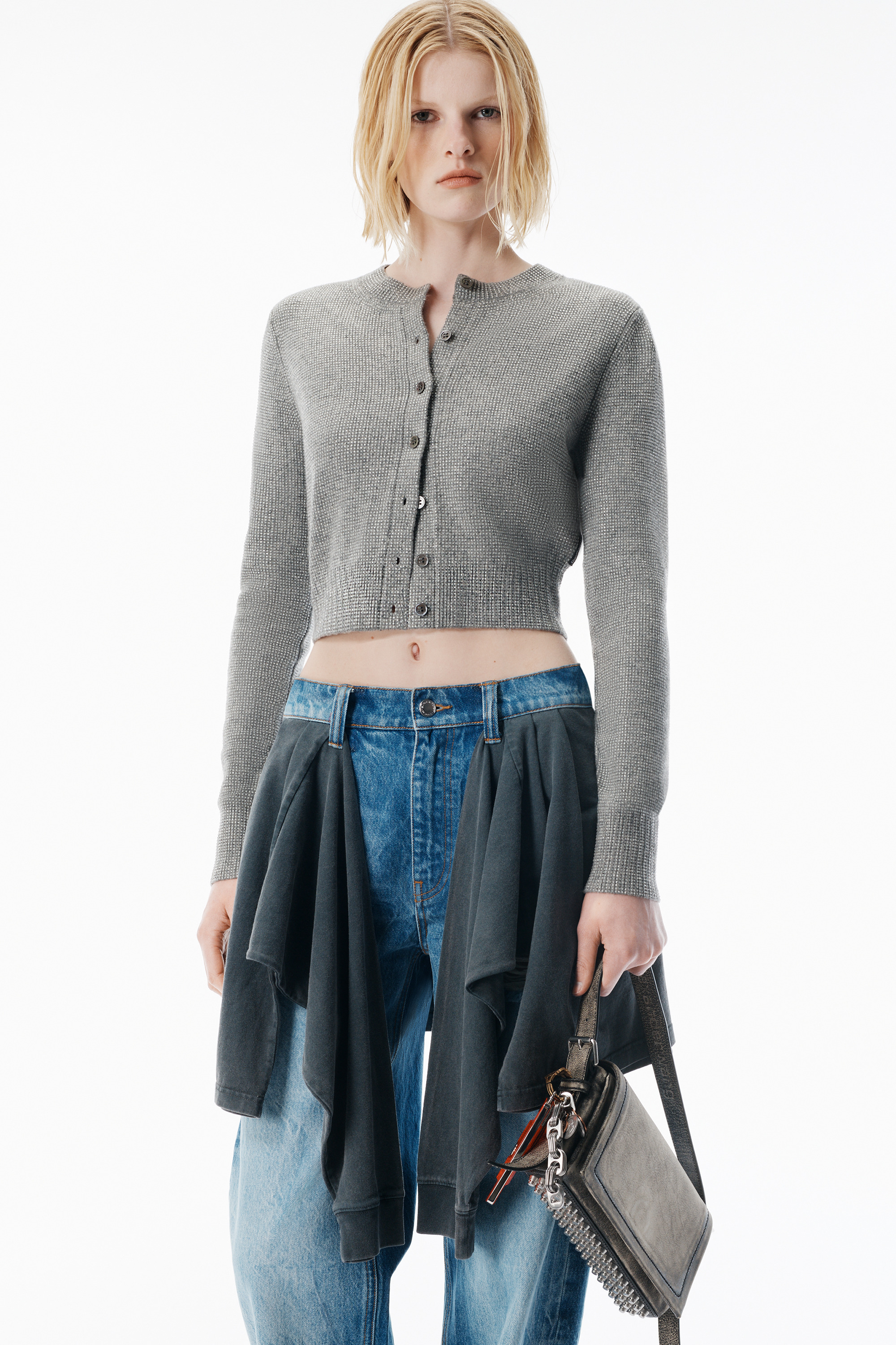 Grey Wool-Blend Hotfix Cardigan - 3