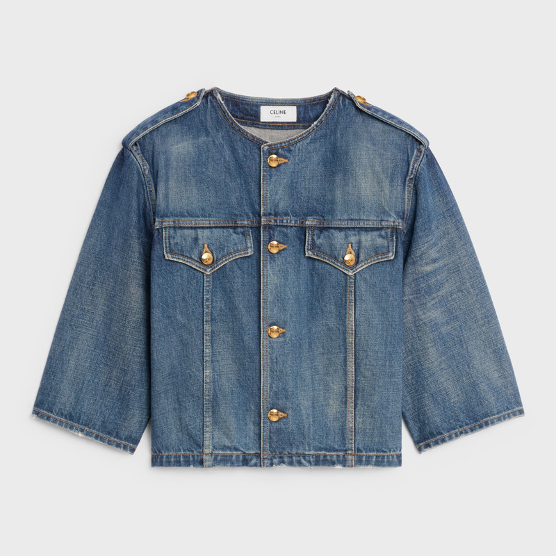 JACKET WITH PURE COLLAR IN DARK UNION WASH DENIM - 1
