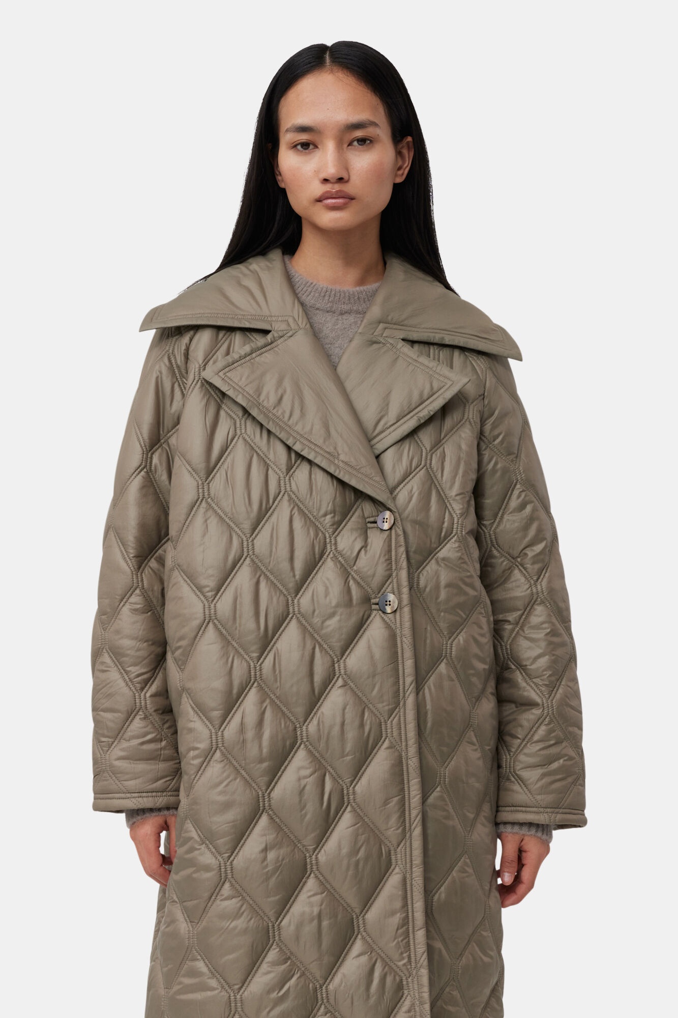 BROWN SHINY QUILT COAT - 5