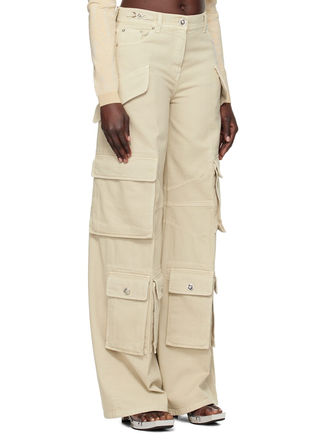 Beige Medusa Denim Cargo Pants - 2