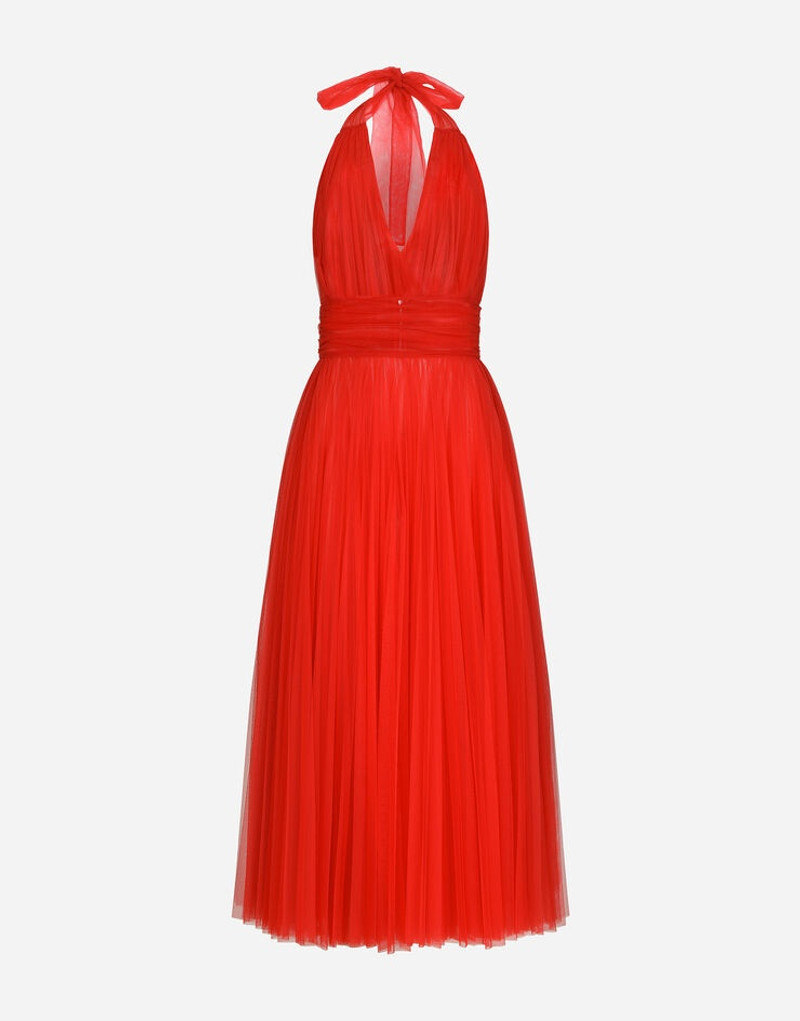 Tulle calf-length dress with sunray pleats 1