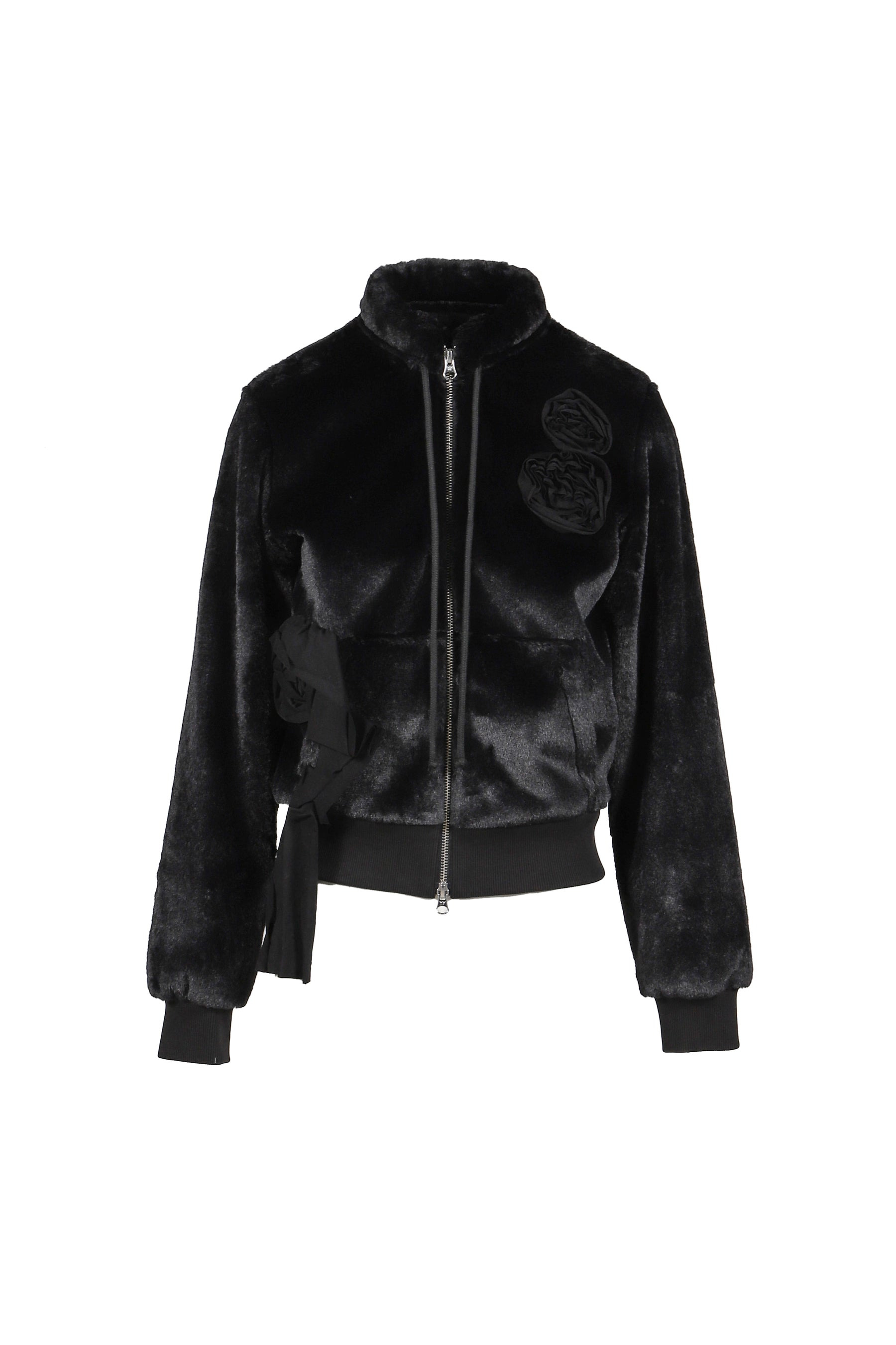 FLEECE APPLIQU_ ZIPUP JACKET / BLK - 1