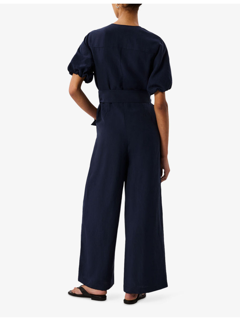 V-Neck Tie-Waist Linen-Blend Jumpsuit 4