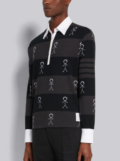 Thom Browne Black Rugby Stripe Cotton 4-Bar Mr. Thom Embroidered Oversized Long Sleeve Polo outlook