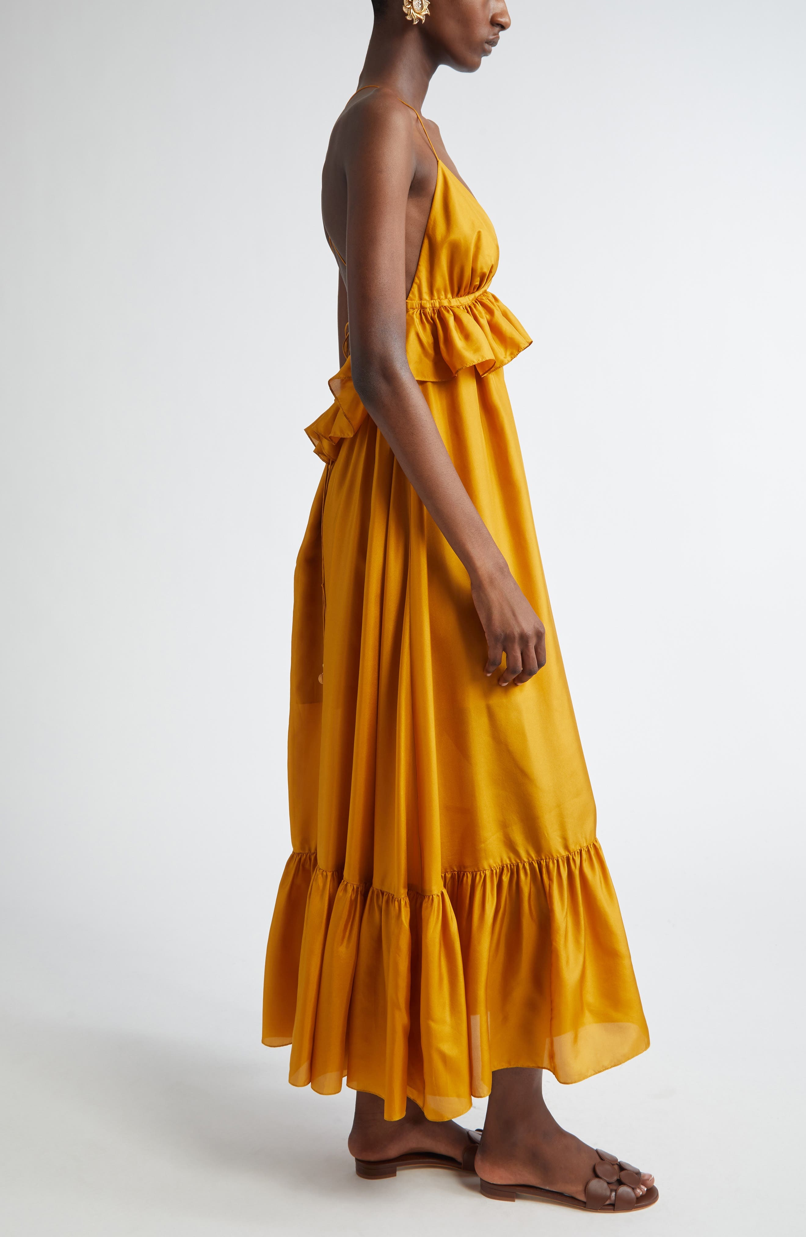 Zimmermann Rhiannon Tiered Ruffle Peplum Silk Maxi Dress in Gold at Nordstrom - 3
