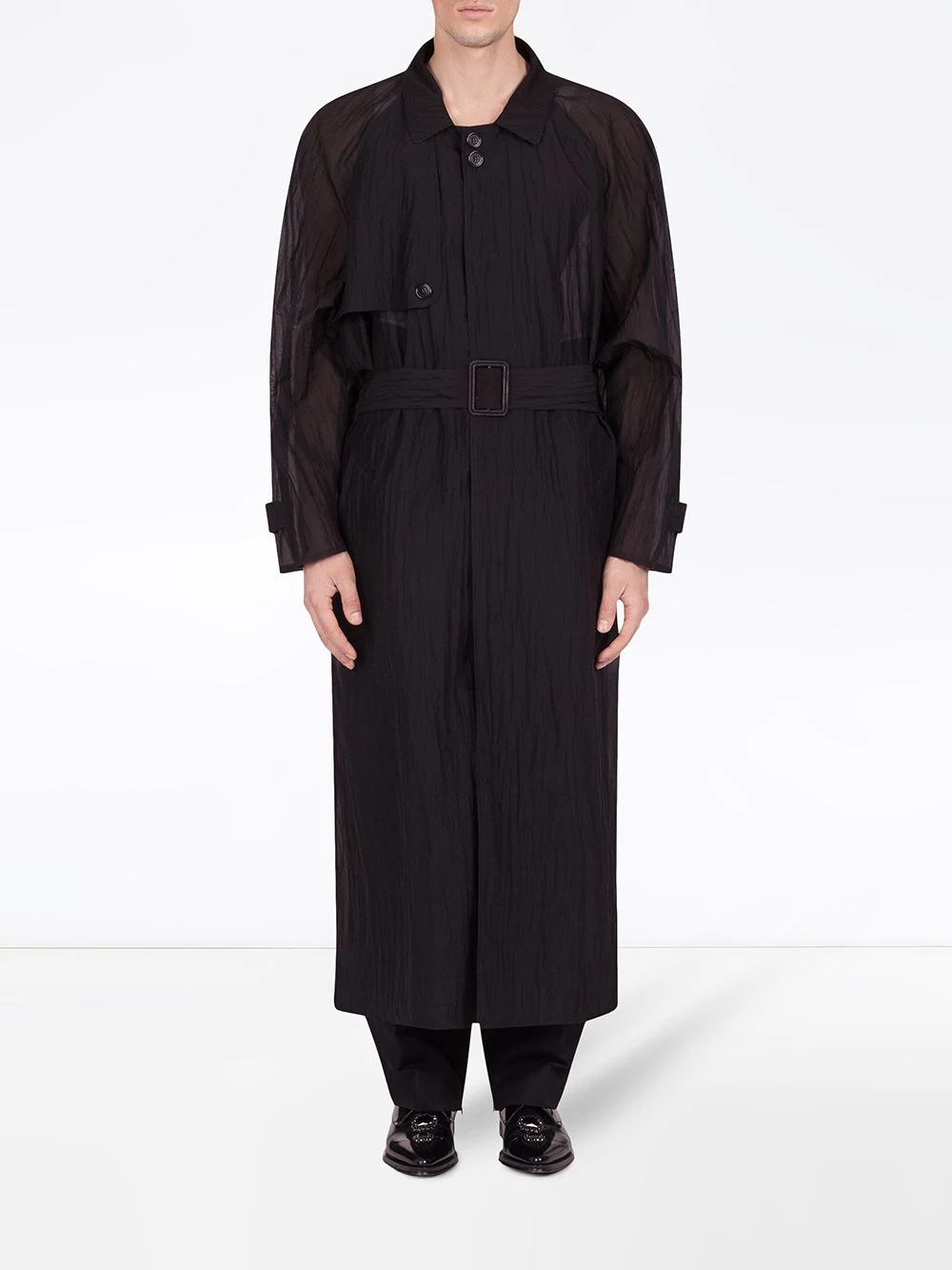 sheer-panelled trench coat - 3