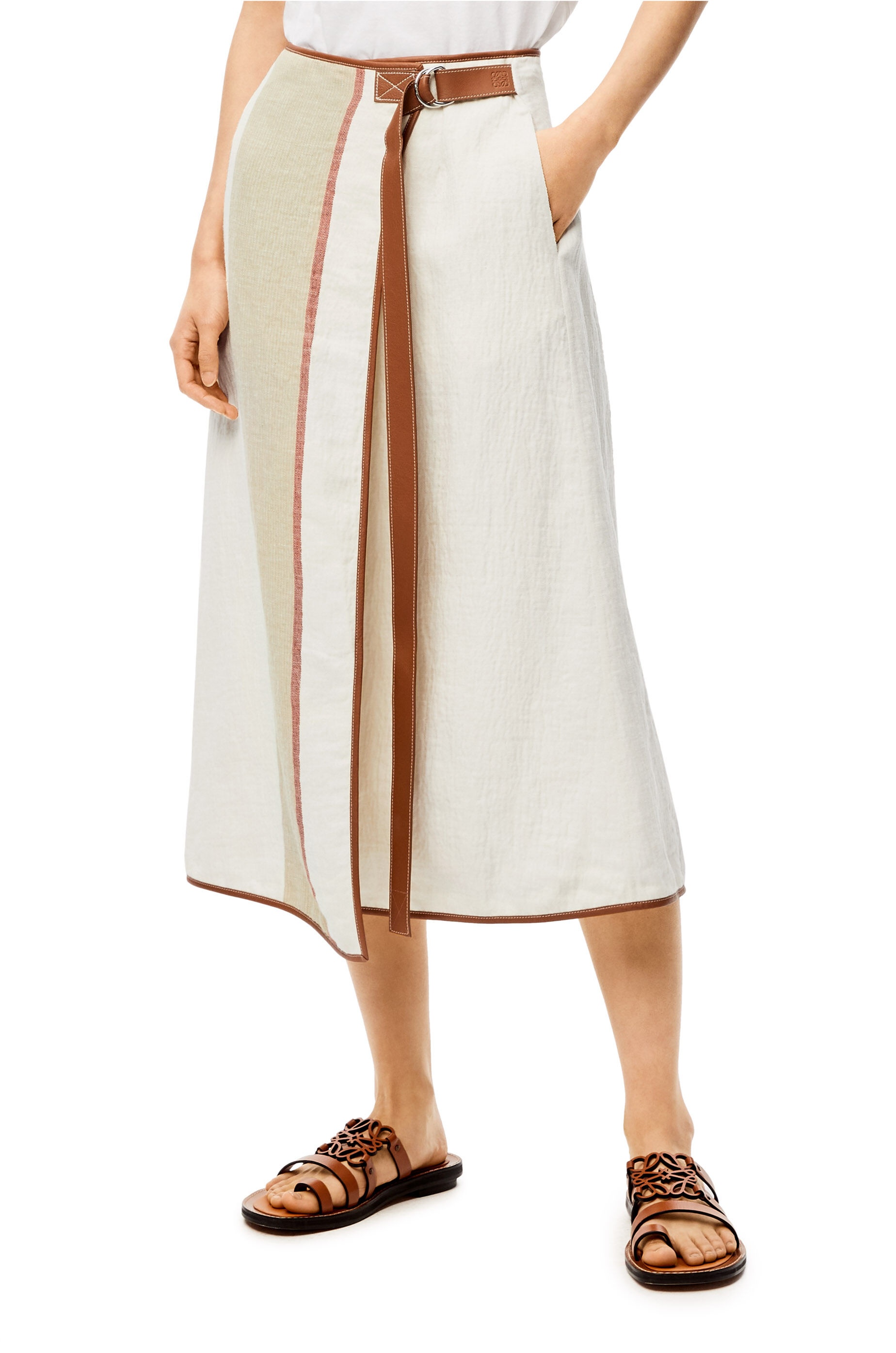 Stripe wrap midi skirt in linen and cotton - 3