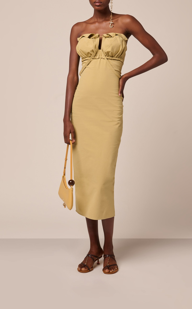 JACQUEMUS Tie-Detailed Twill Midi Dress neutral outlook