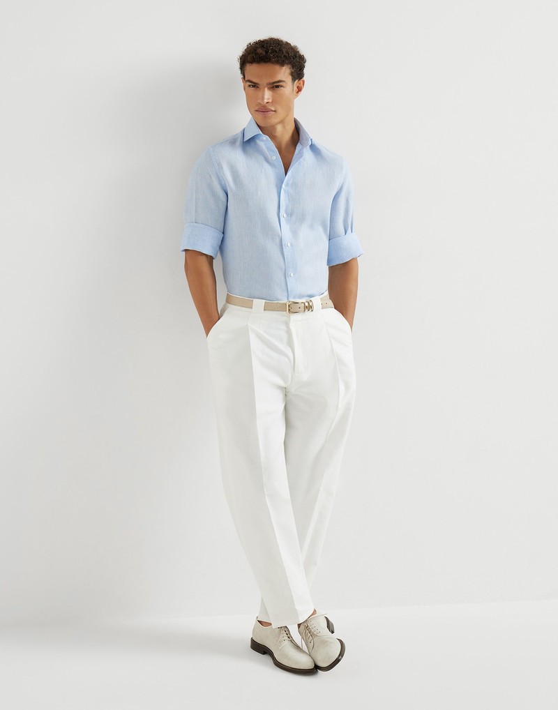 Cotton and linen panama trousers with pleat 5