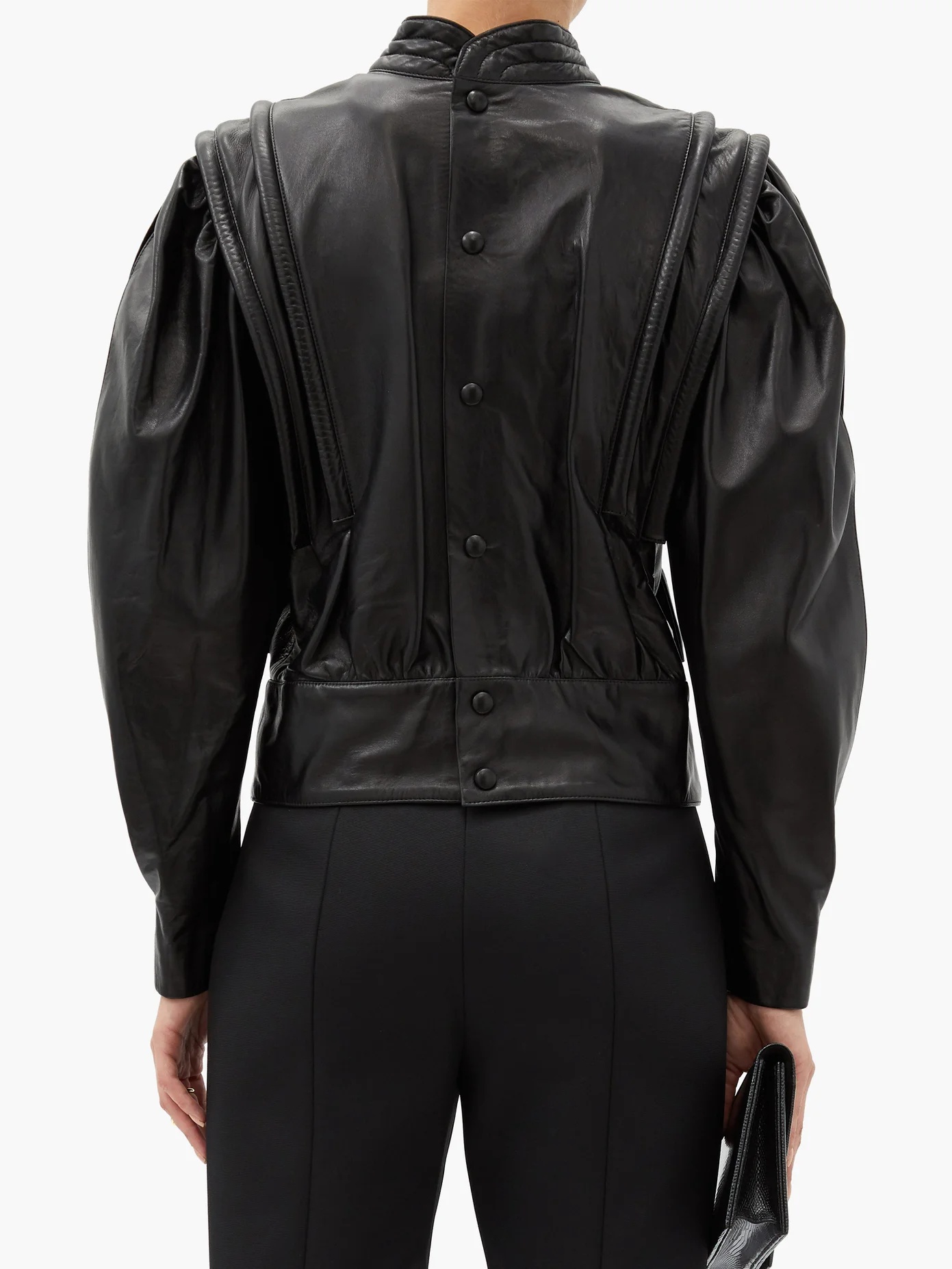 Lars balloon-sleeve leather blouse - 5