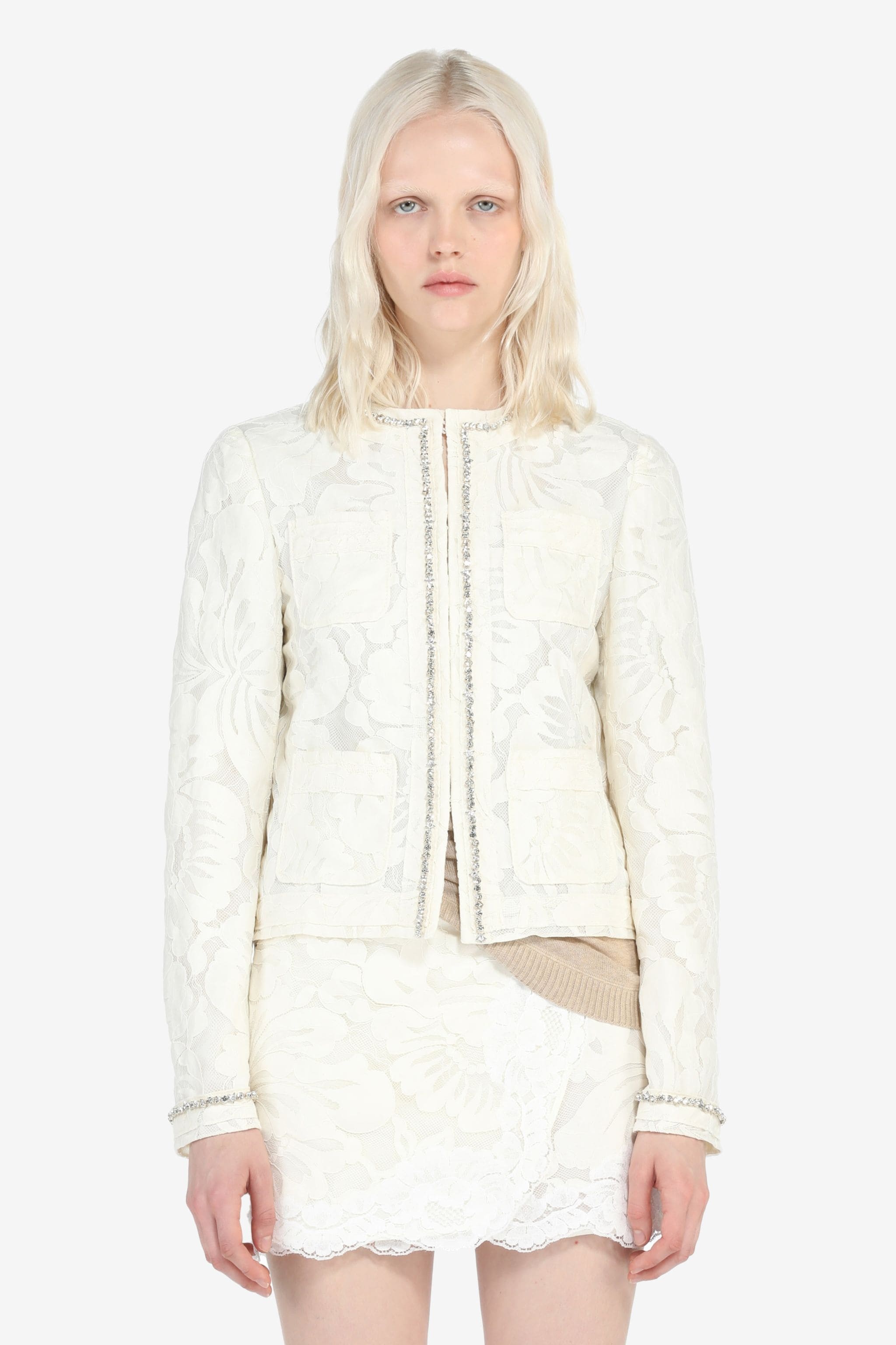 CRYSTAL-EMBELLISHED LACE JACKET - 1