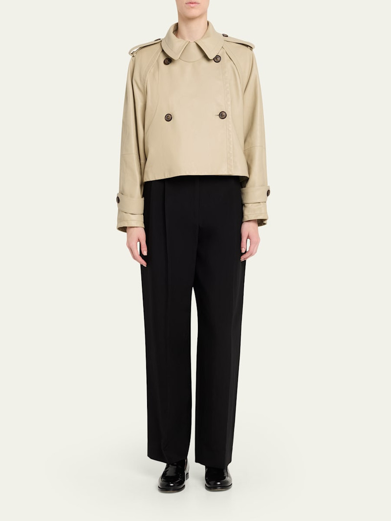 GIORGIO ARMANI Leather Double-Breasted Boxy Trench Jacket outlook