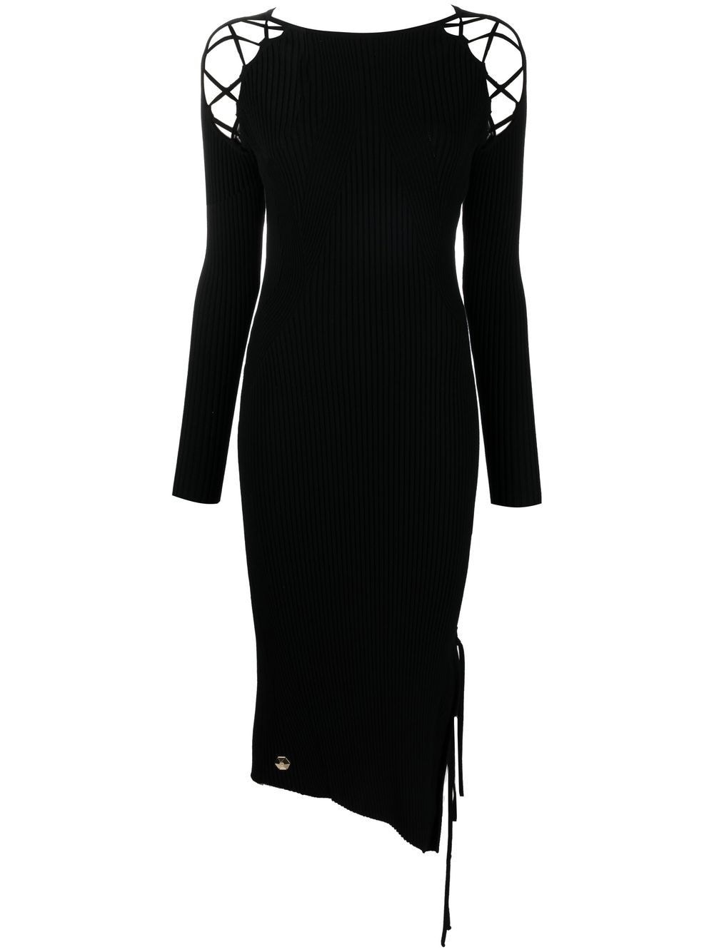 lace-detail ribbed-knit dress - 1