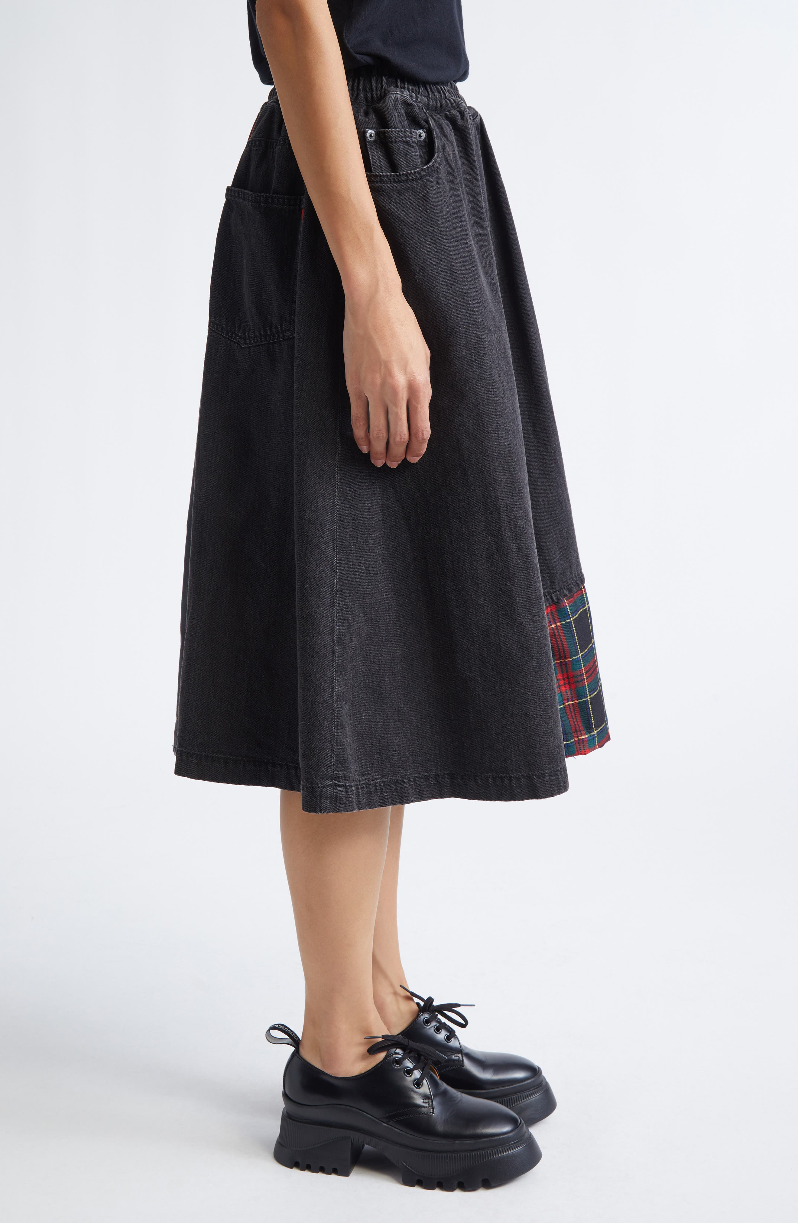 Undercover Mixed Media Midi Skirt in Black at Nordstrom - 3