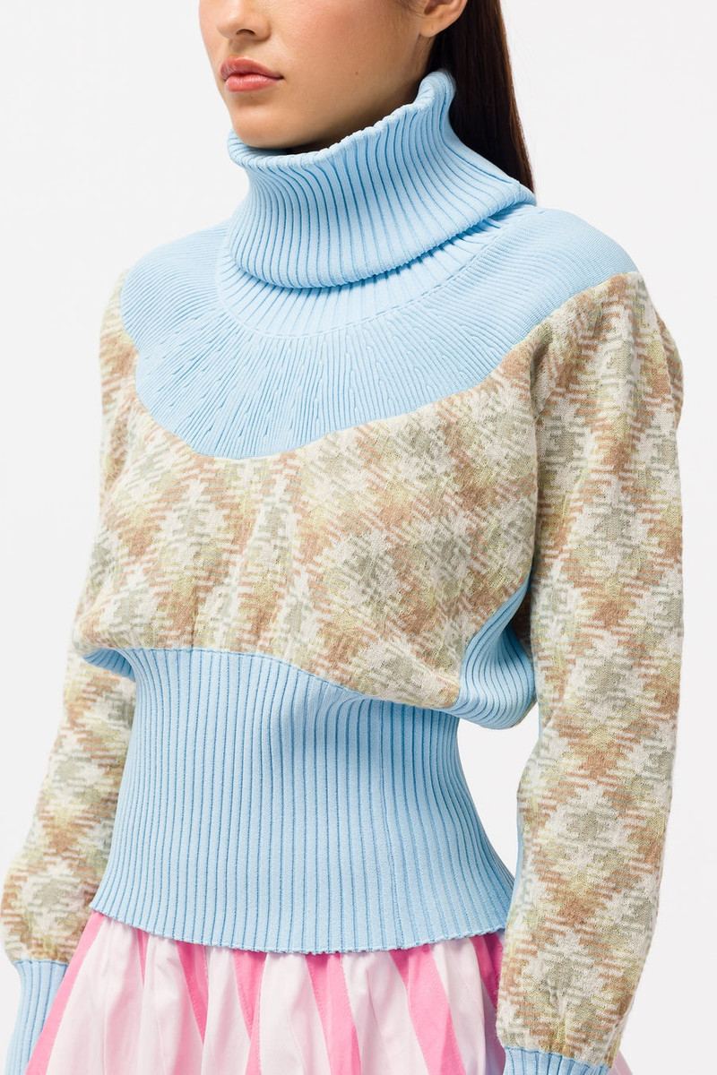 Crescent Yoke Jumper in Baltic Blue 4