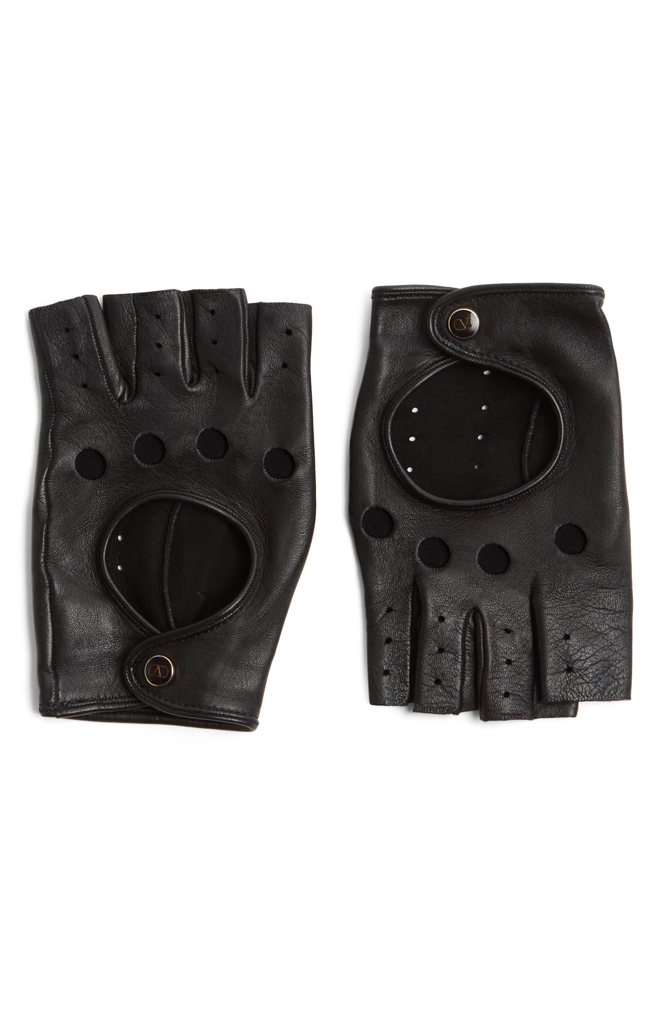 Valentino Garavani VLOGO Fingerless Leather Gloves in Black at Nordstrom - 1