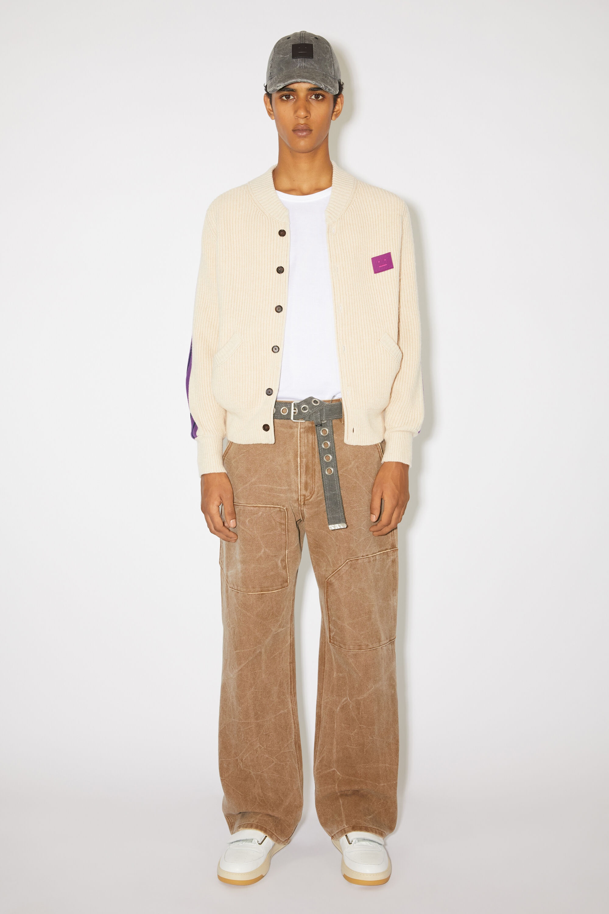 Crew neck cardigan - Oatmeal melange - 2