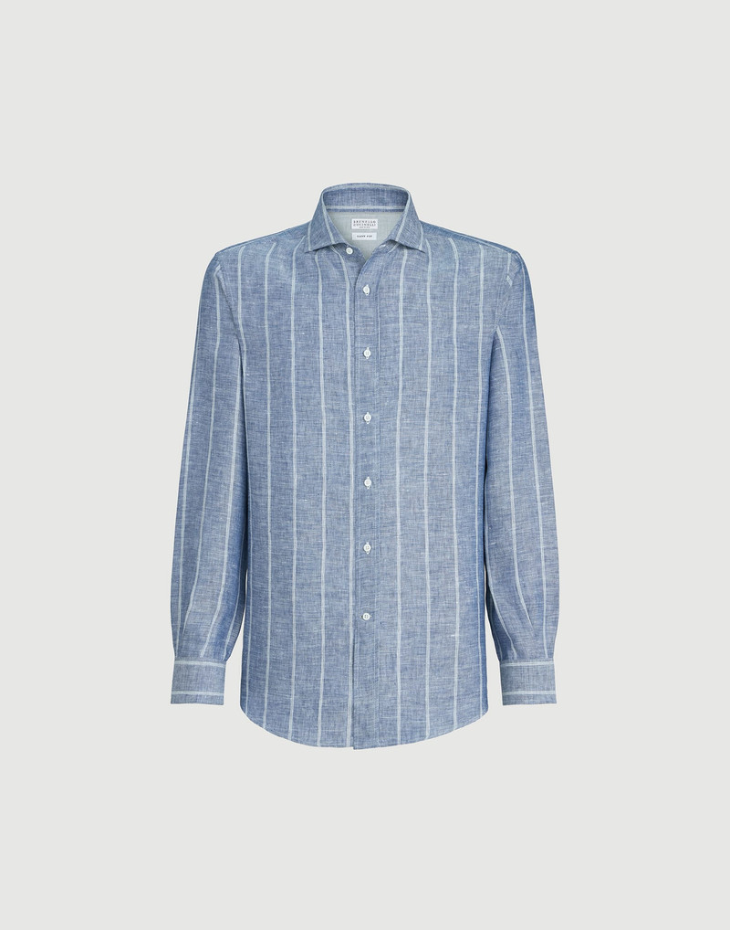 Linen denim-effect twill easy fit shirt with spread collar 1