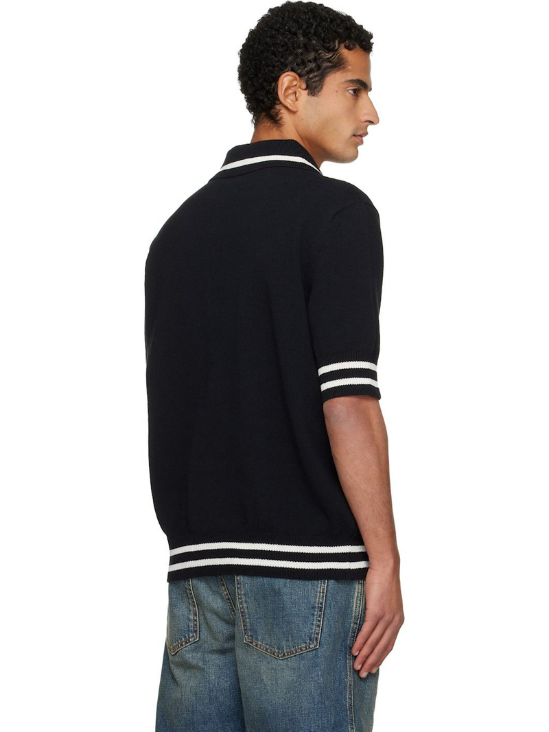 Black College Emblem Embroidery Knit Polo 3