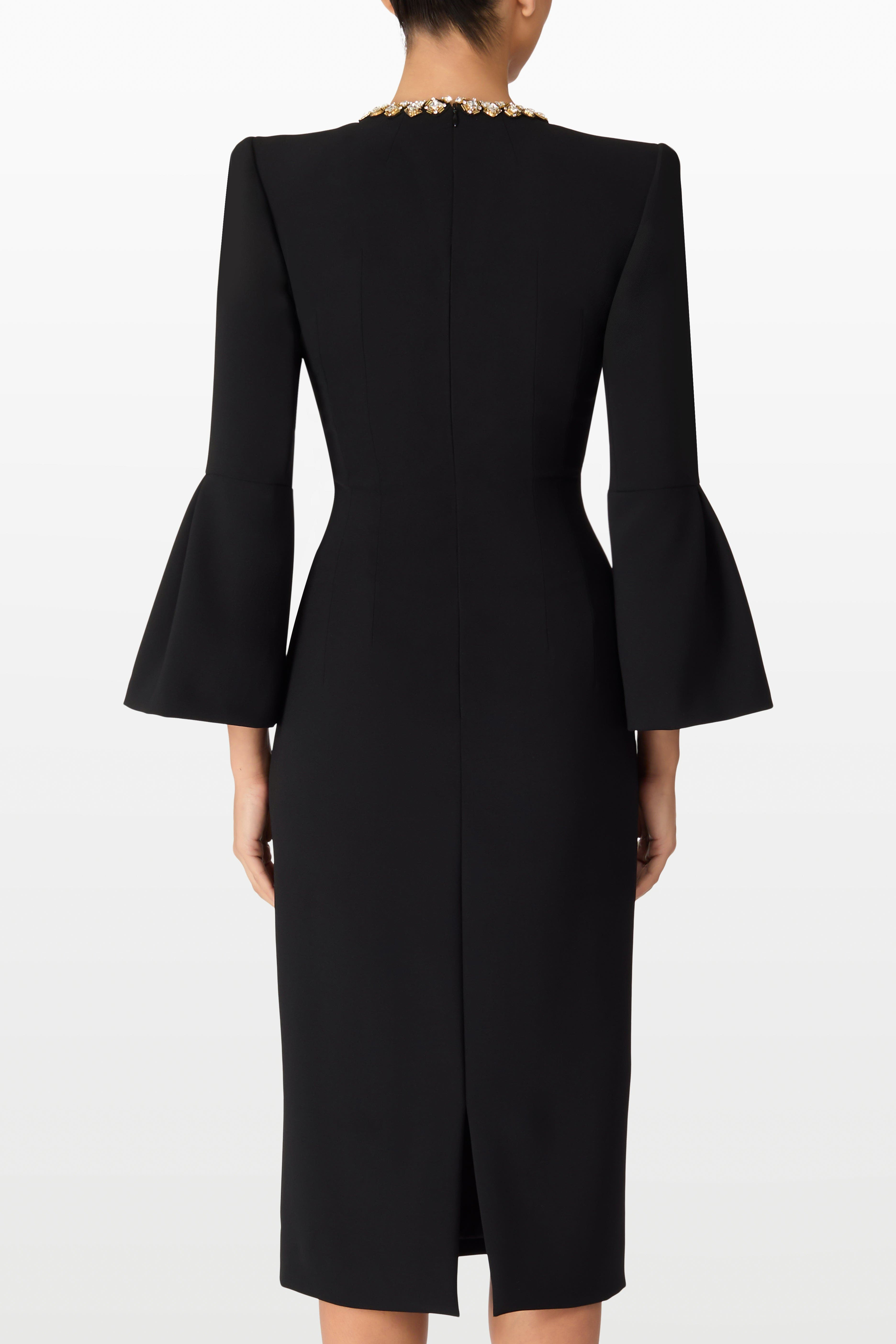 Jenny Packham Margoni Bell-Sleeve Embellished Midi Dress in Liquorice at Nordstrom - 3