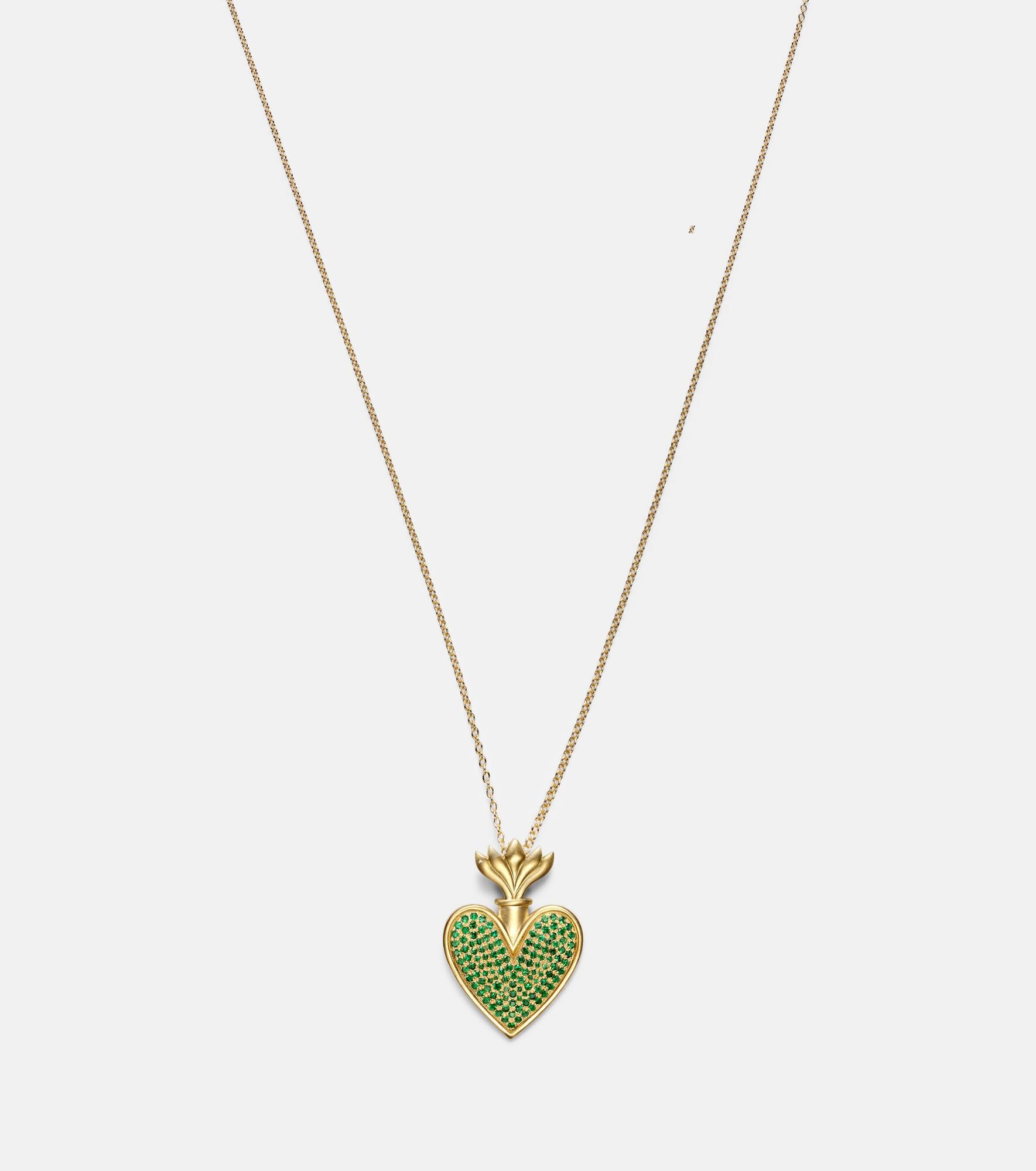 Blowing Heart 18kt gold pendant necklace with Tsavorites - 4
