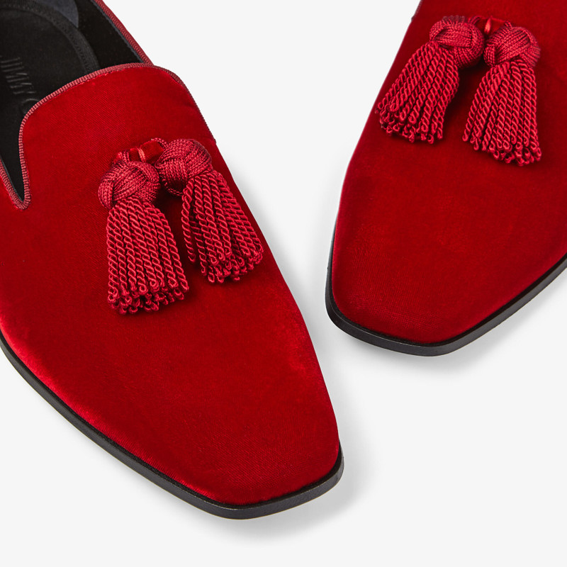 Foxley/M
Red Velvet Slip-On Shoes with Tassel 3
