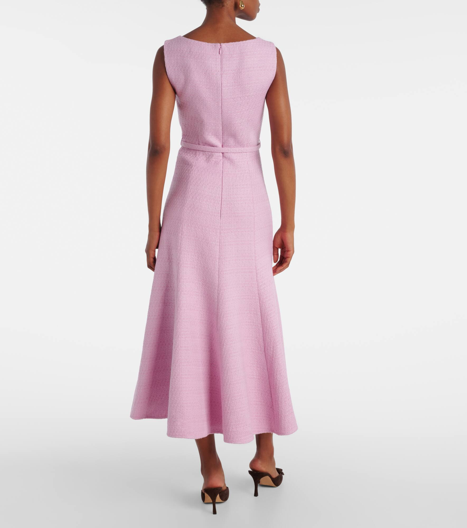 Asymmetric belted bouclé midi dress - 3