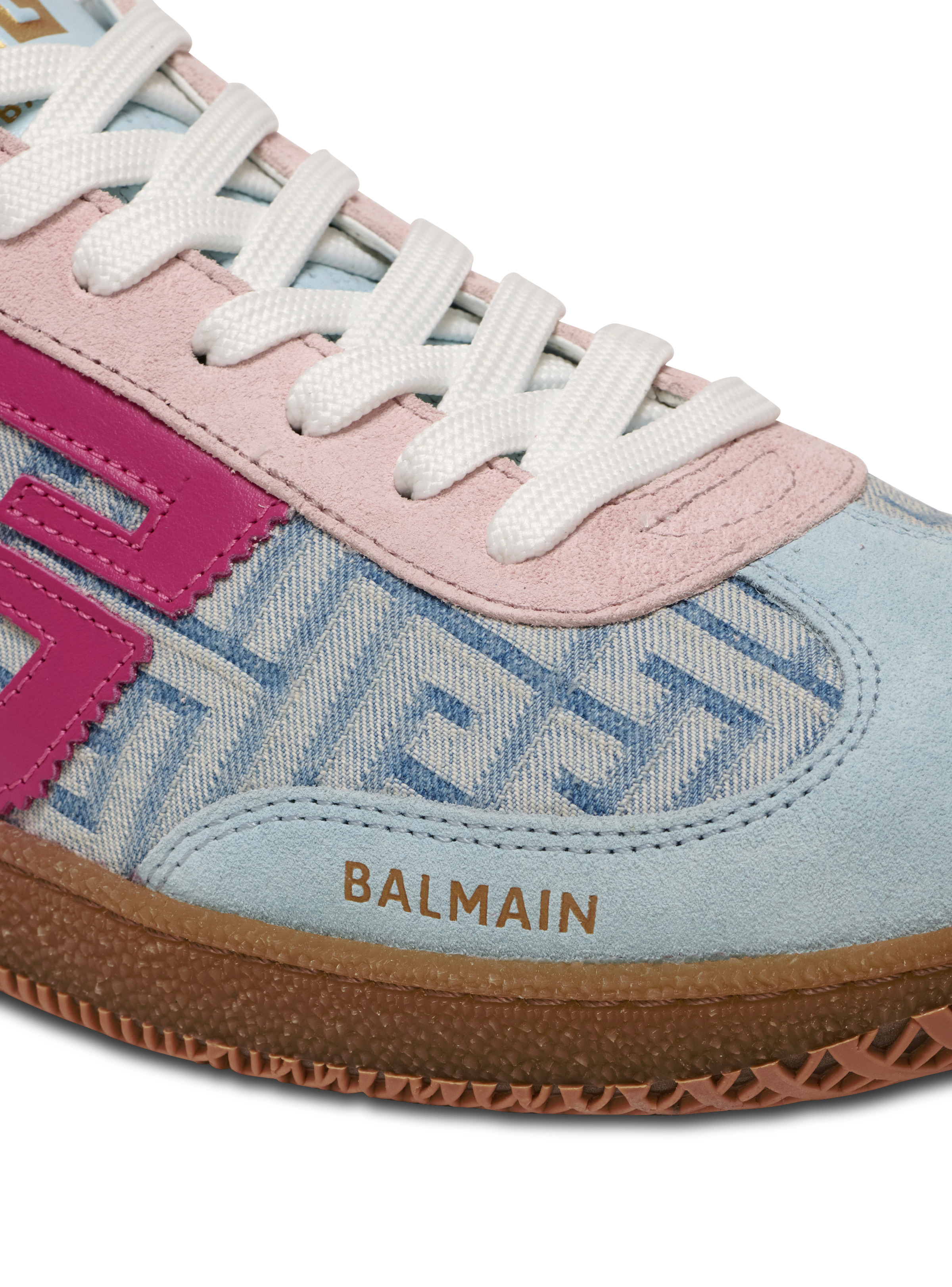 Balmain Swan leather and denim monogram sneakers - 6