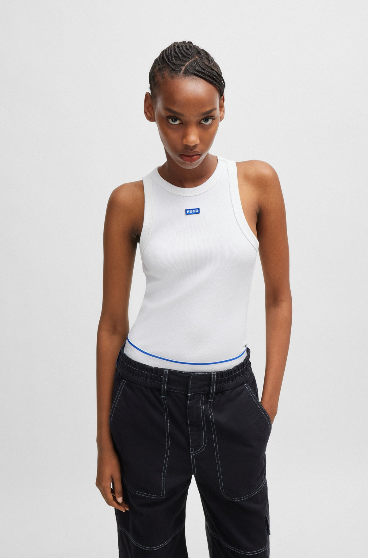 SLIM-FIT STRETCH-COTTON TOP WITH BLUE LOGO BADGE - 2