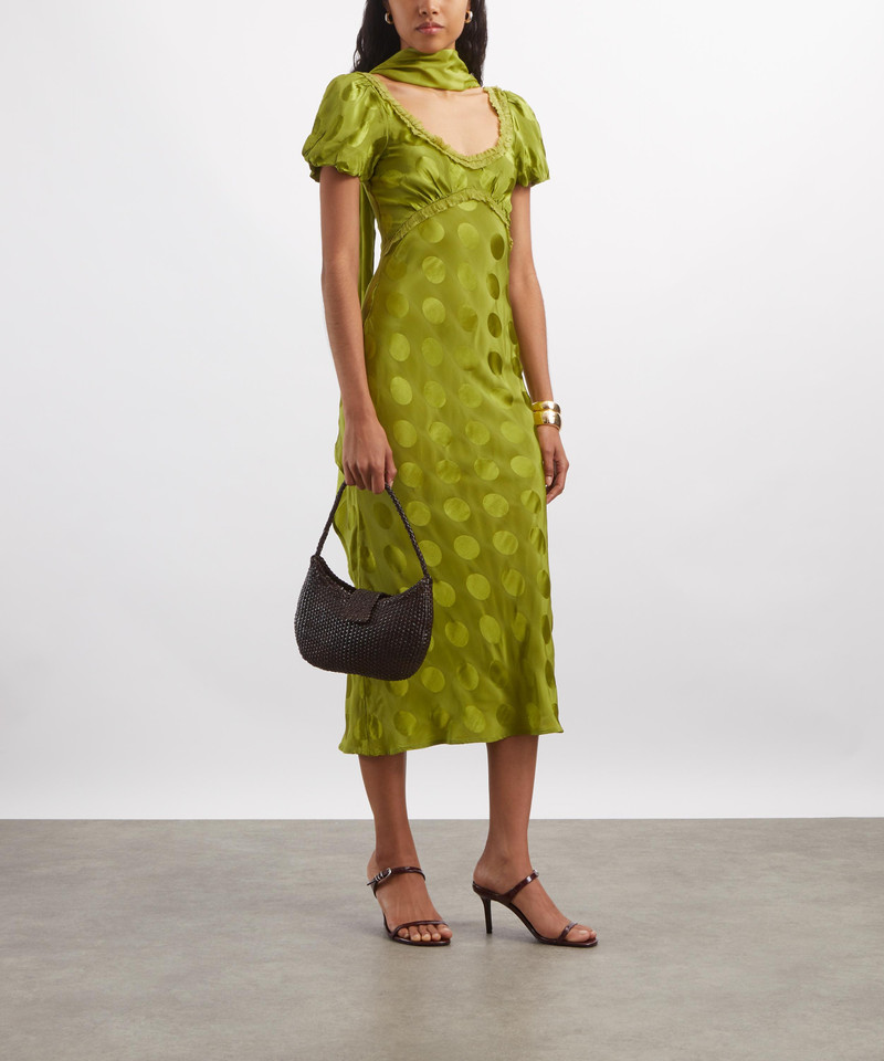 Aoife Jacquard Green Spot Midi Dress 2