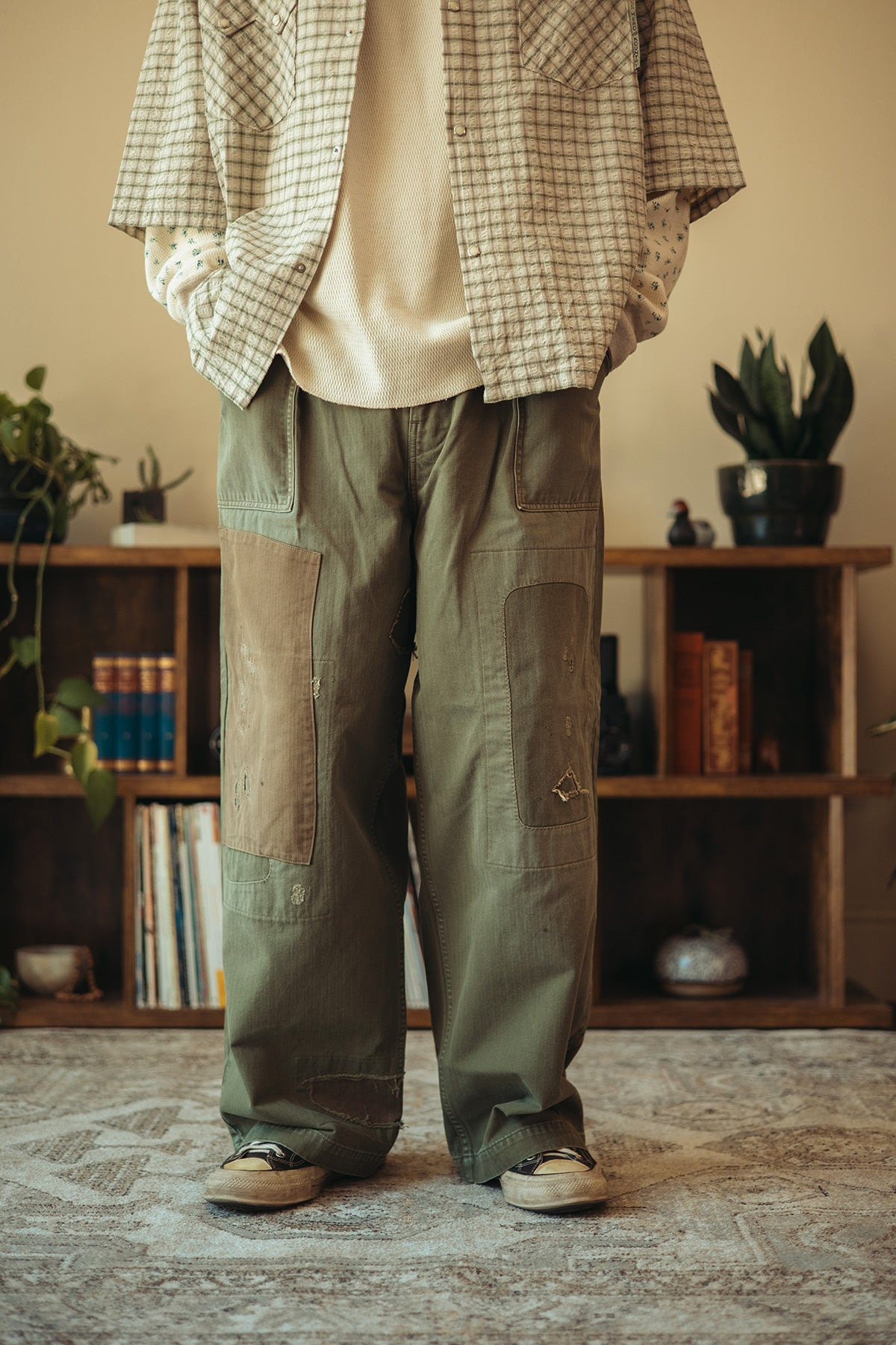 Herringbone FATIGUE Baggy Pants (RUSHFILED Remake) - Khaki - 2