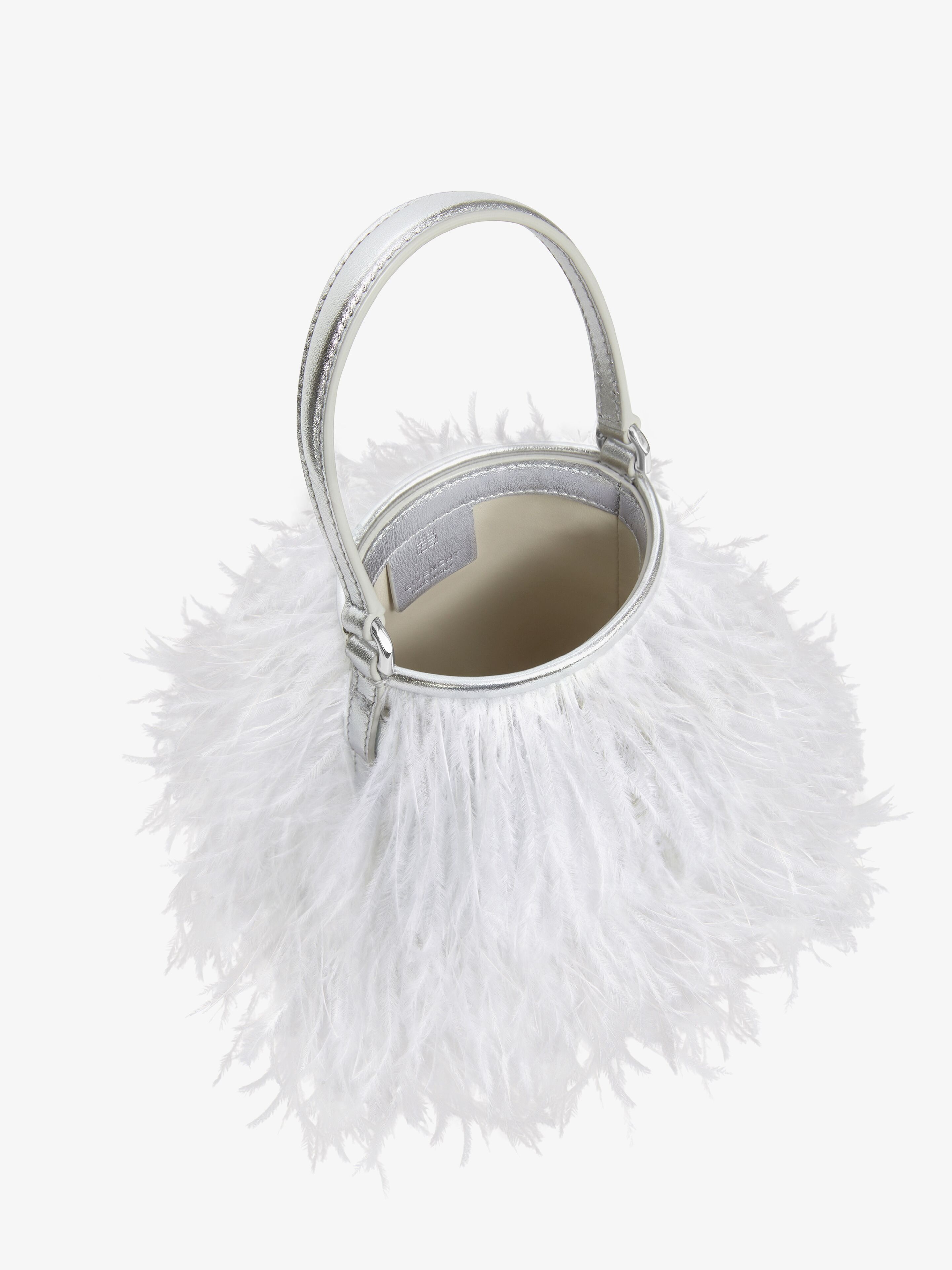 MICRO SHARK LOCK BUCKET BAG IN SATIN WITH FEATHERS - 6